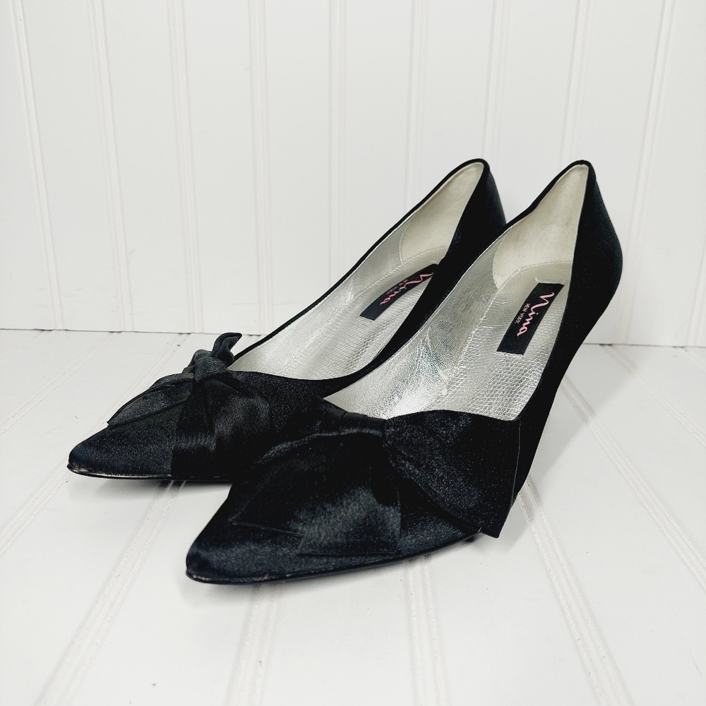 NEW Nina Women's Paladin Satin Pump Bow Heels in black